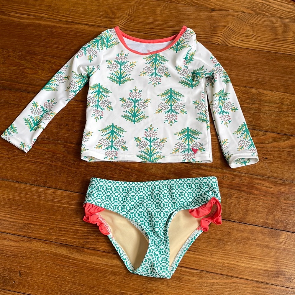 6-12 month baby girl pink chicken two piece bathing suit